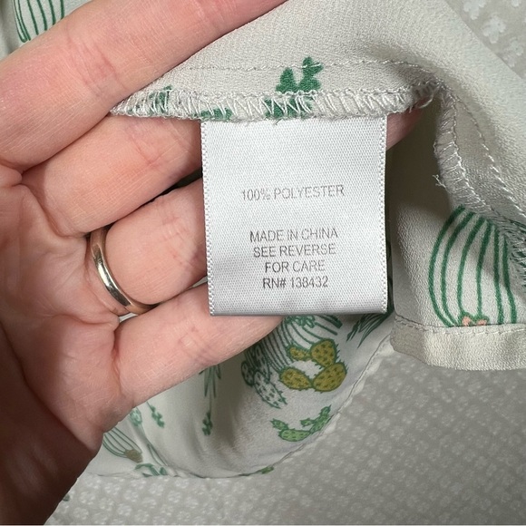 ModCloth Green Cactus Print Ruffle Sleeve Button Up Top - Picture 4 of 5